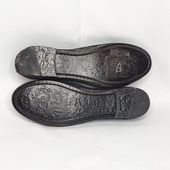 Frye Suede Carson Ballet Flats 7.5 Black Metallic Silver Tone Distressing - Picture 6 of 8